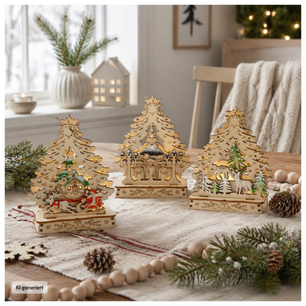 Weihnachtsdeko 3er Set Weihnachtsmann, Sternensänger & Rentiere