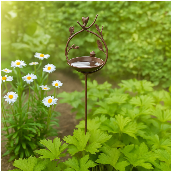HTI-Living dekorative Gartendeko Vogeltränke mit Stab Metall Höhe 123 cm