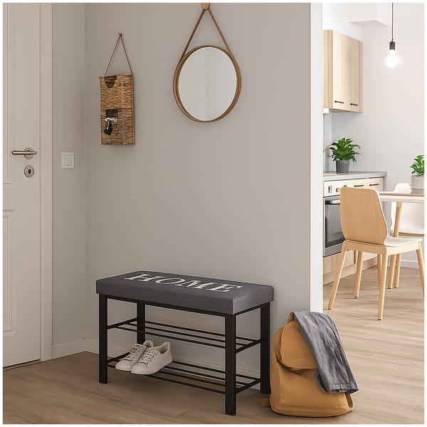 HTI-Living Metallgestell Schwarz Polster Grau Sitzbank mit Schuhregal und Polster