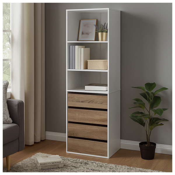 HTI-Living Weiß/Sonoma Schrank mit 4 Schubladen und 3 offenen Fächern