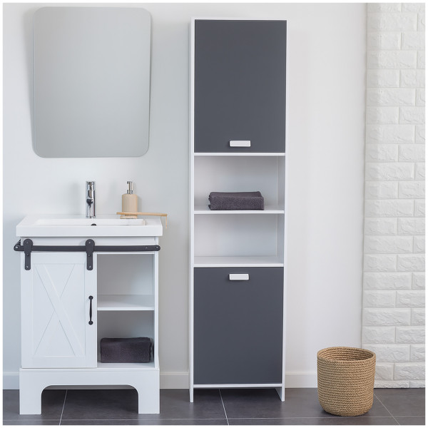 HTI-Living Stauraumschrank mit Türen und Fächern Hochschrank Badschrank Grau