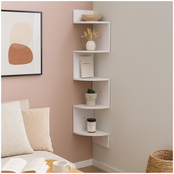 HTI-Living mit 5 Ablagen modernes Wandregal platzsparend Eckregal Hängeregal Weiß