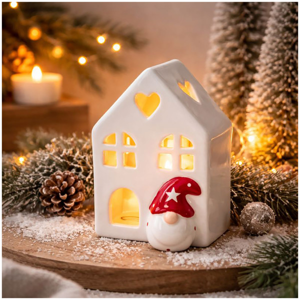 Keramikhaus Weiß mit Weihnachtsmann