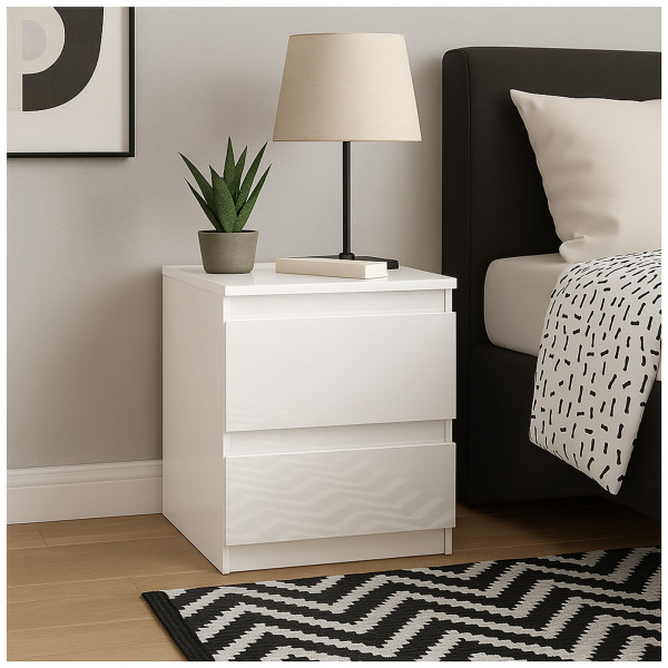 HTI-Living Hochglanz Weiß Nachtschrank Kenji