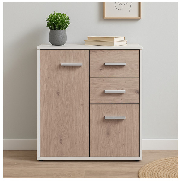 HTI-Living Nina Weiß Artisaneiche Kommode mit 2 Schubladen