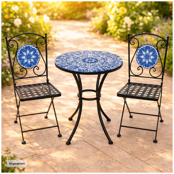 Gartentisch und 2 Stühle Marocco Blau