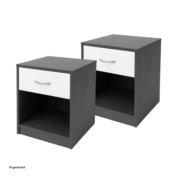 Nachtkonsole Nachtschrank Nina 1 Beton Weiß 2er-Se