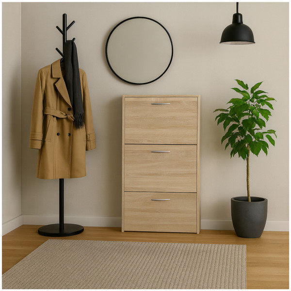 HTI-Living schmaler Schuhschrank für kleine Flure Schuhkipper mit drei Kippfächern Sonoma