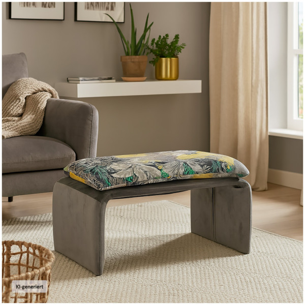 Hocker Vance mit Muster Dreamy Forest Grau