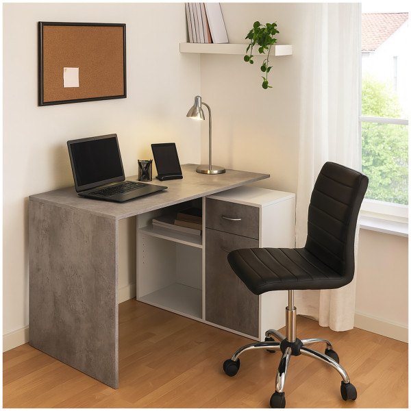 HTI-Living Beton Weiß Eckschreibtisch 120 x 80