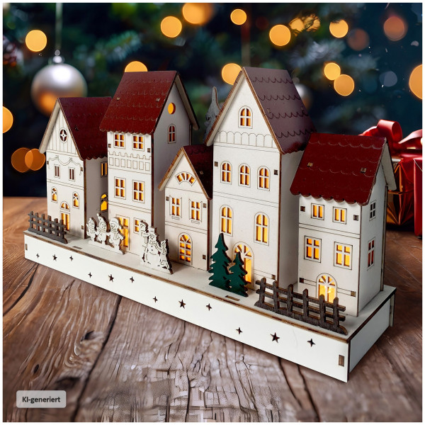 Weihnachtsdeko Winterstraße Weiß Rot