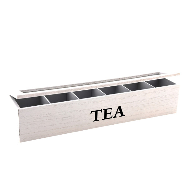 neuetischkultur Holzbox mit 6 Unterteilungen Teebox Weiß