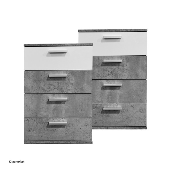 Nachtkonsole Nachtschrank Nina 4 Beton Weiß 2er