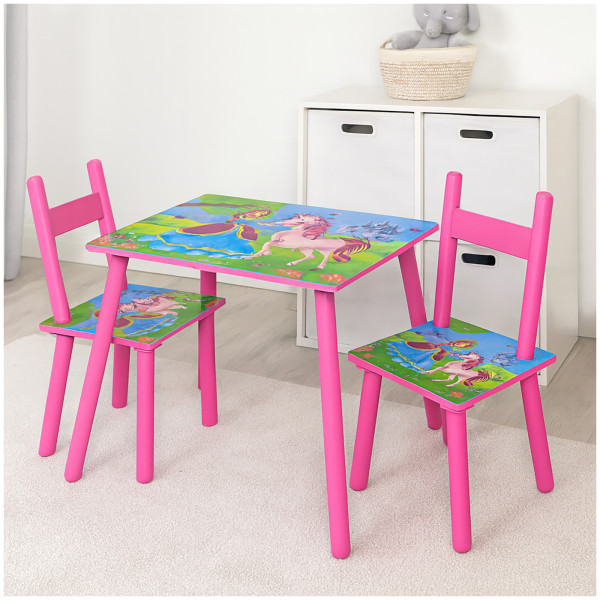 HTI-Living Tisch und 2 Stühle Kinderzimmer Kindertischgruppe mit Einhorn-Motiv