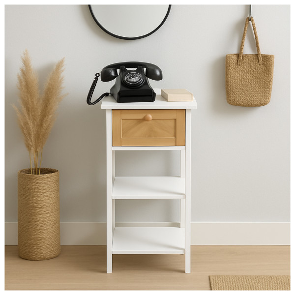 HTI-Living mit Schublade in Holzoptik Beistelltisch Weiß