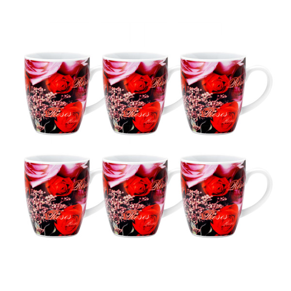 Neuetischkultur Rot mit Rosenmotiv Kaffeebecher 6er Set