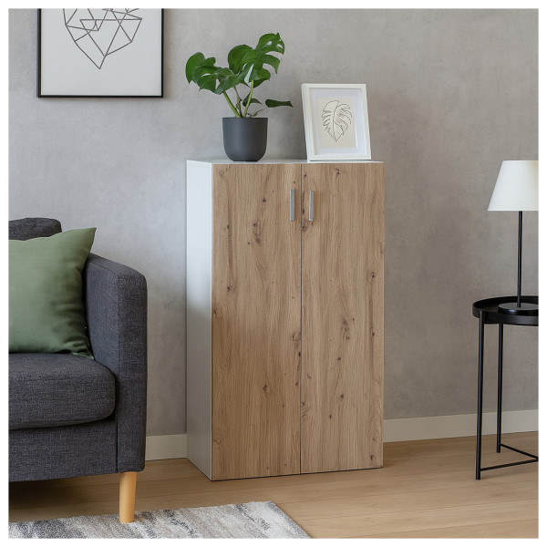 HTI-Living Nina Weiß-Artisaneiche Kommode mit 3 Regalfächern