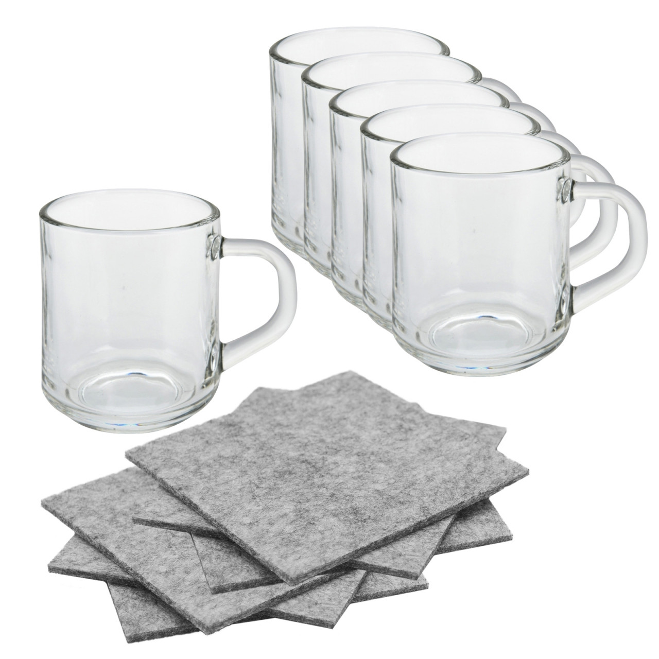 neuetischkultur Kaffee/Tee-Glas 6er Set mit 6x Untersetzer klassisch