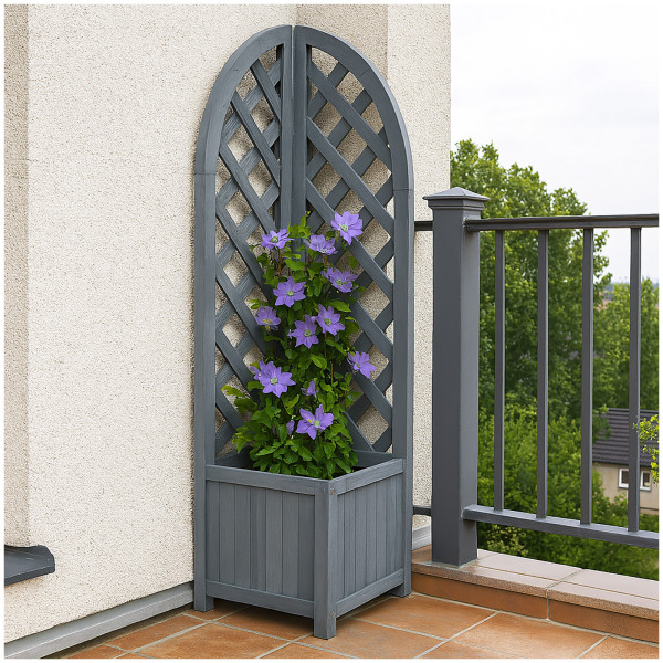 HTI-Living Blumenkasten für Balkon, Terrasse und Garten Pflanzkasten mit Rankgitter aus Holz Blaugra