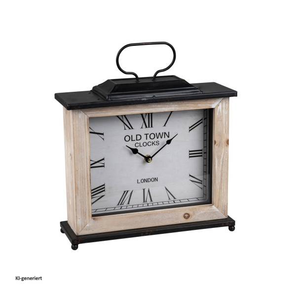 Standuhr 32 cm Metall-Holz Tischuhr