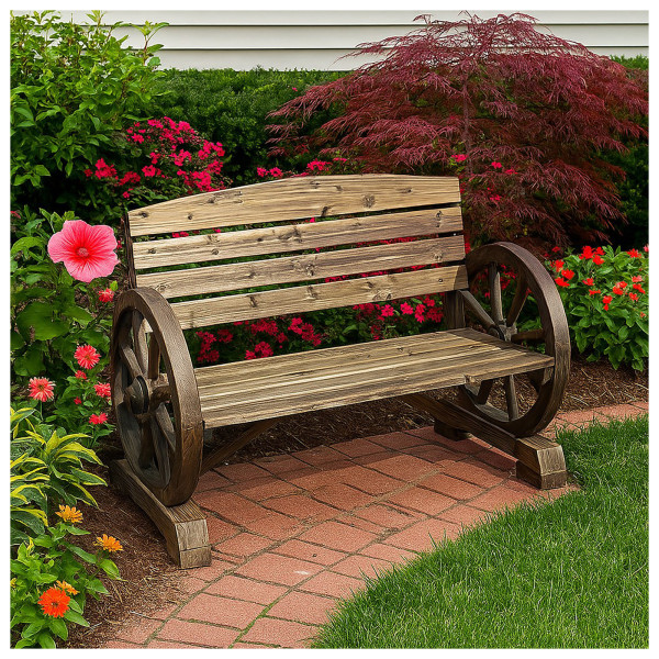 HTI-Living Sommerset Natur Gartenbank mit Wagenrädern als Armstütze