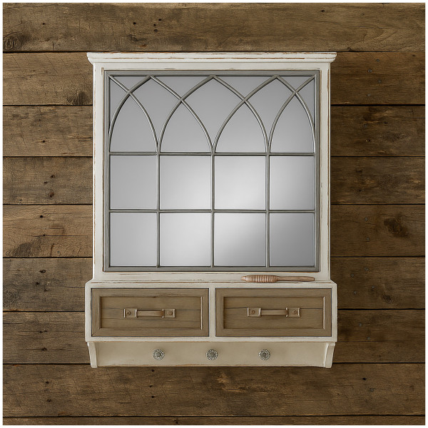 HTI-Living Shabby Chic im Landhausstil Wandspiegel mit Schubladen, Ablage und Haken