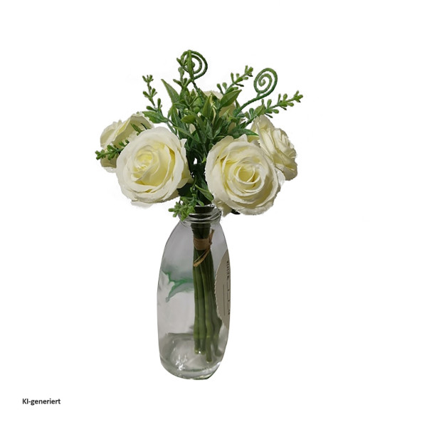 Rosen in Vase,weiss, Flora01, Kunstpflanze