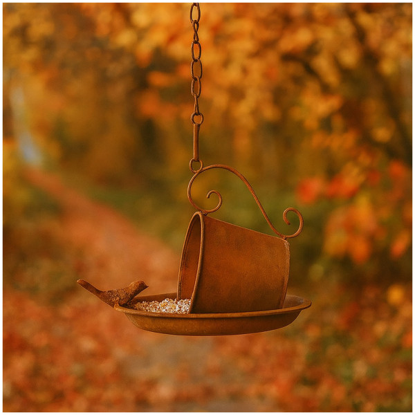 HTI-Living zum Aufhängen Rostoptik Dekorative Vogelfutterstation Metall Tasse