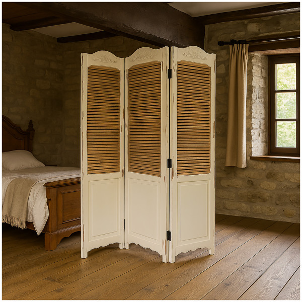 HTI-Living Raumteiler im Landhausstil mit Lamellen Paravent 3-teilig im Shabby Chic