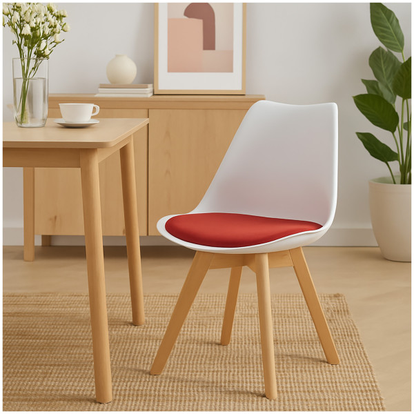 HTI-Living Atlanta Weiß/Rot Esszimmerstuhl Samt