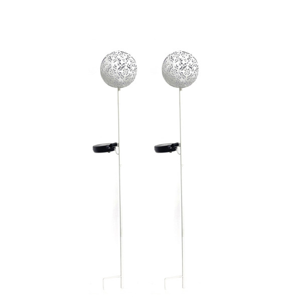 Solarlaterne Luna flower creme Metall 2er Set