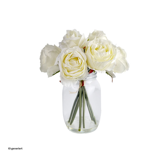 Rosen in Vase,weiss, Flora03, Kunstpflanze Flora