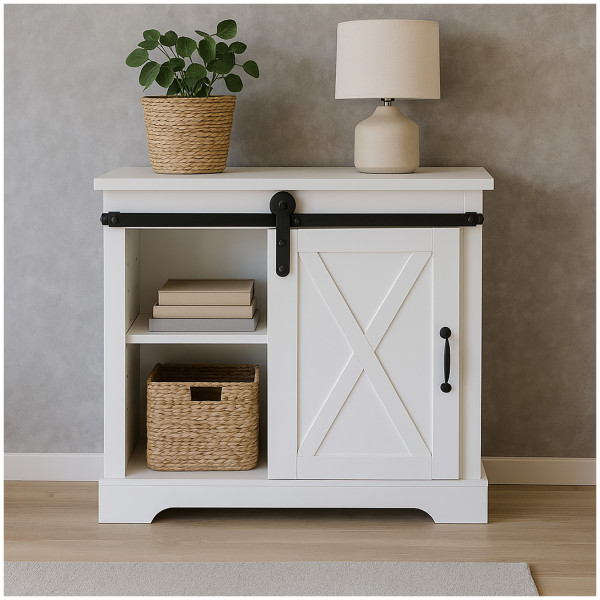 HTI-Living Thekla Landhaus Weiß Kommode mit Schiebetür