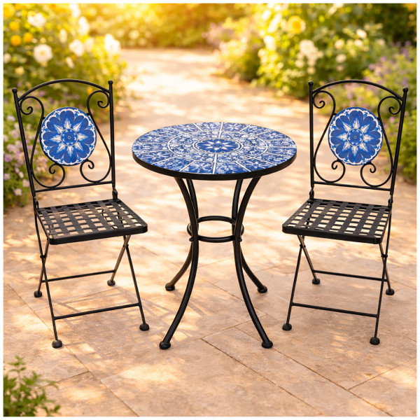 Gartentisch und 2 Stühle Marocco Blau