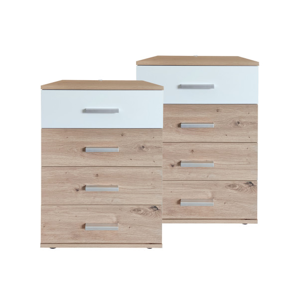 HTI-Living Nina Weiß Artisaneiche Nachtschrank mit 4 Schubladen 2er-Set