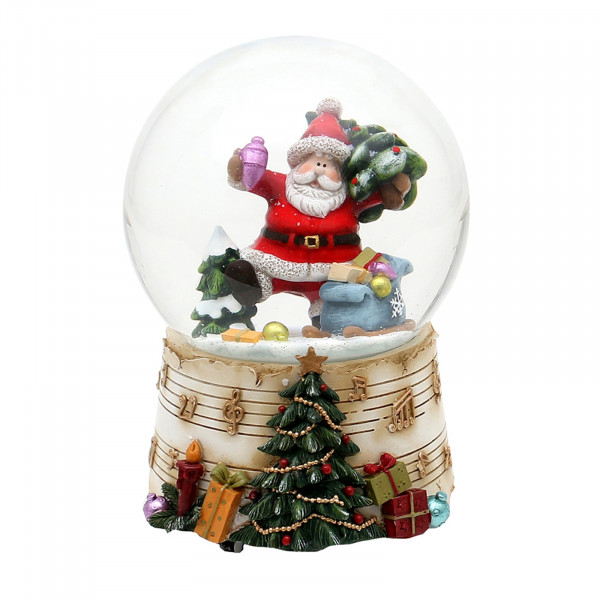SIGRO Weihnachtsmann m. Geschenke Schneekugel mit Spielwerk