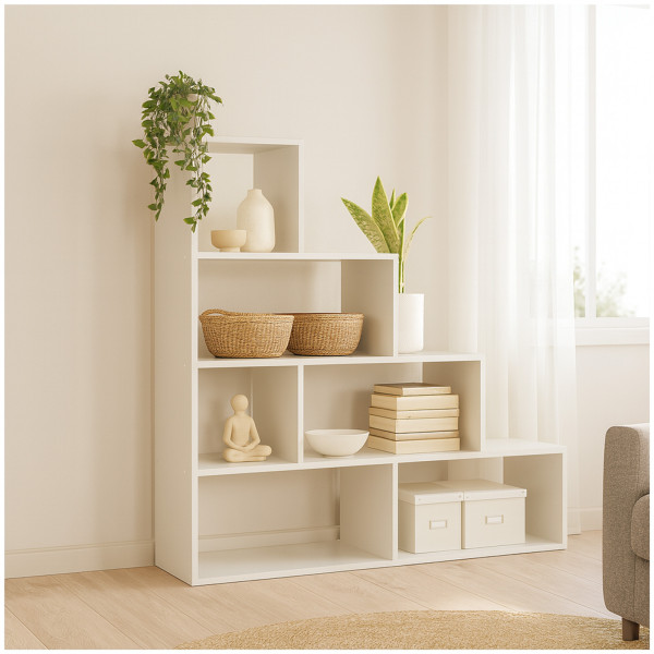 HTI-Living Bücherregal 114 x 114 x 30 cm vielseitig einsetzba Stufenregal in Weiß Raumteiler
