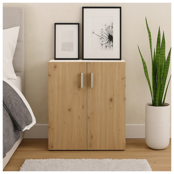 HTI-Living Nina Weiß-Artisaneiche Kommode mit 2 Regalfächern