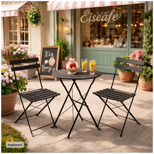 Gartentisch und 2 Stühle Basil Schwarz