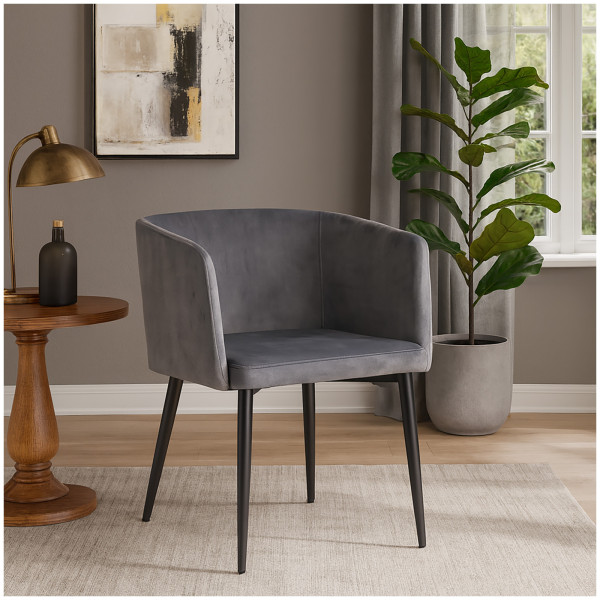 HTI-Living mit Armlehne und Metallgestell Esszimmerstuhl grau mit Samtbezug