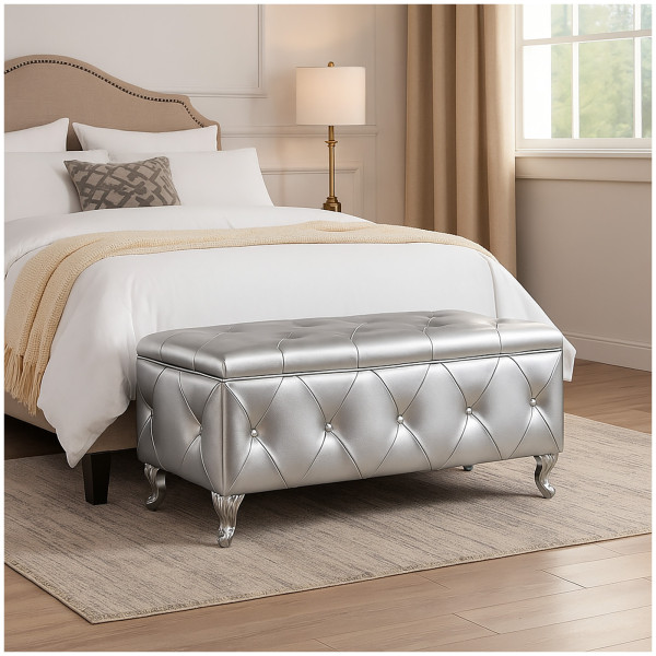 HTI-Living Maribella Silber Gepolsterte Sitzbank mit Truhe