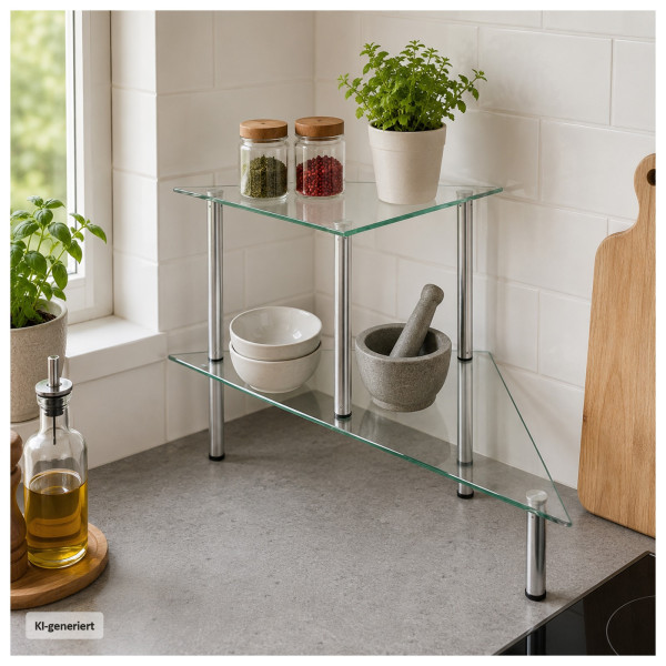 2-stufiges Küchenregal aus Glas, 49 cm
