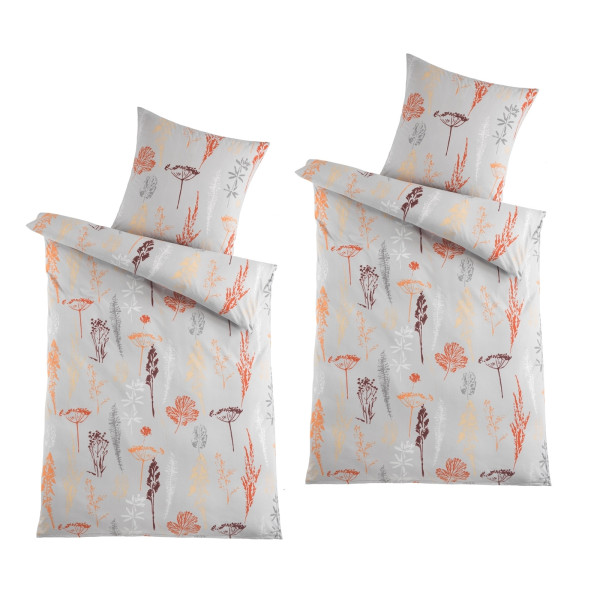 HTI-Living Grau/Orange Mikrofaser Flausch Bettwäsche 2 Sets