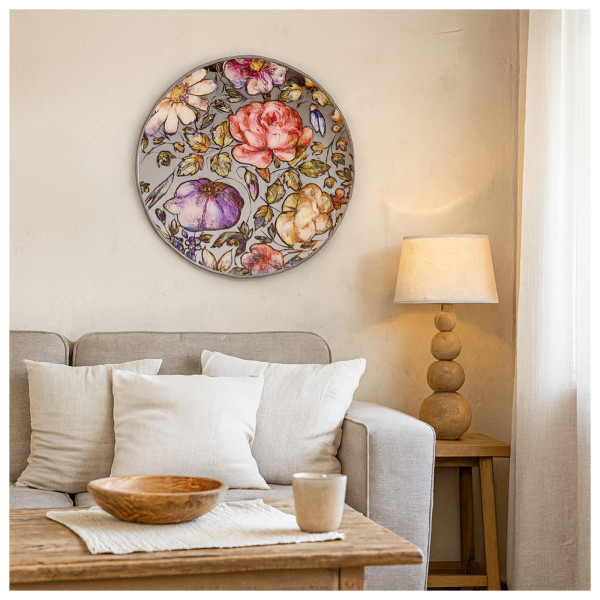 Wandbild Mirror Spiegel mit Blumenmotiv, rund