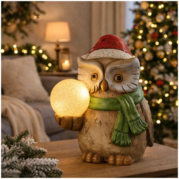HGD Holz-Glas-Design Weihnachtseule XL Weihnachtsfigur 41 cm