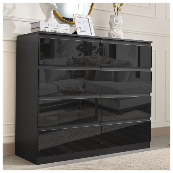 HTI-Living Hochglanz Schwarz Sideboard Kenji 8 Schubladen