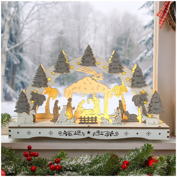 HTI-Living Heilige Familie mit Krippe Leuchtbogen