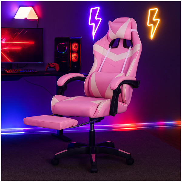 HTI-Living Racing-Design in Pink-weiß Ergonomischer Gaming Stuhl mit Fußstütze