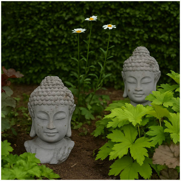 HTI-Living Asiatische Dekoration für Innen und Außen Buddhakopf Figur aus Zement in Grau matt