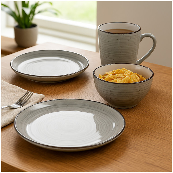 NTK-Collection Grau 16-teiliges Tafelservice aus Keramik